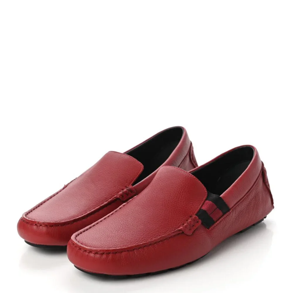 NIB Authentic Gucci Web Stripe Loafers Drivers Shoe Mocasins Red